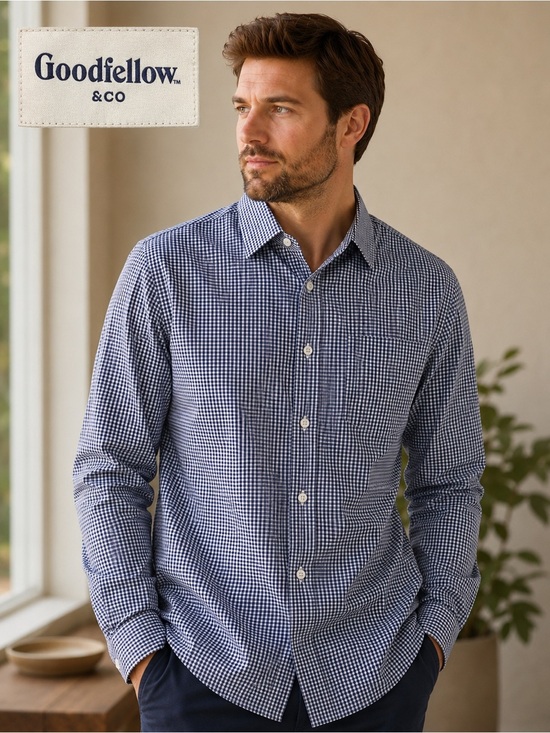 Goodfellow & Co Other - Goodfellow & Co Slim Fit Gingham Button-Up Dress Shirt Men's XL Blue & White